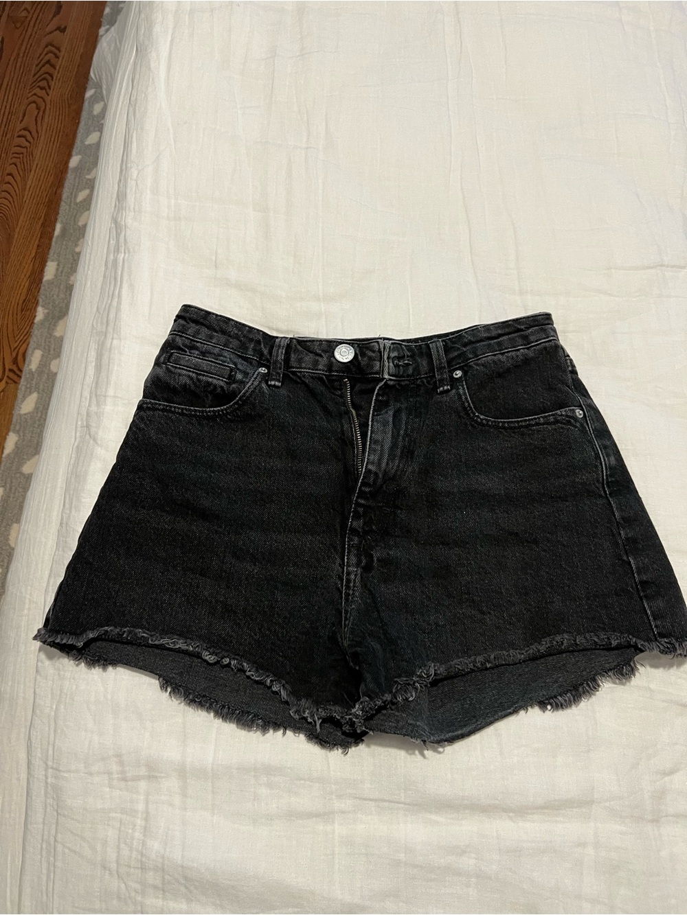 Zara Black High-Rise Raw Hem Denim Shorts